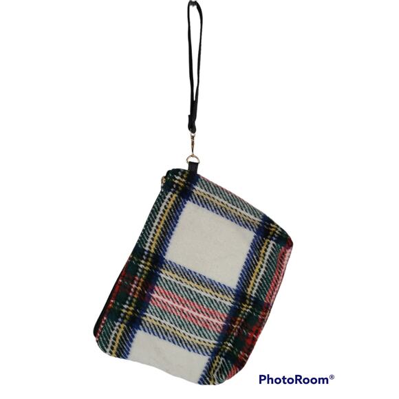 Plaid white, red, green fabric wristlet, NWT - Picture 2 of 2